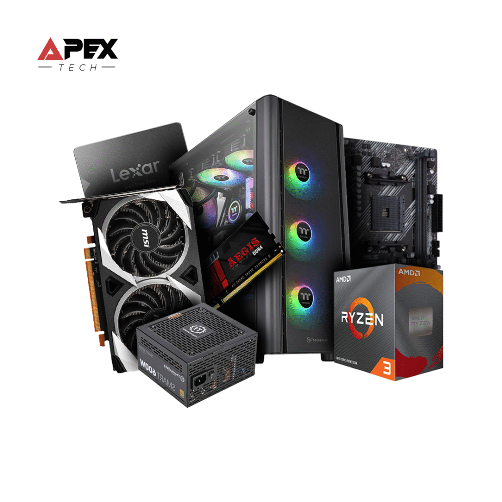 Mid Build -01- AMD Ryzen 3 4100 - Asus Prime A520M-E - RAM 8GB DDR4 - Lexar NS100 128GB SSD - MSI Mech 2X RX 6500XT 4GB - ThermalTake Case - ThermalTake 600W PSU (USED)