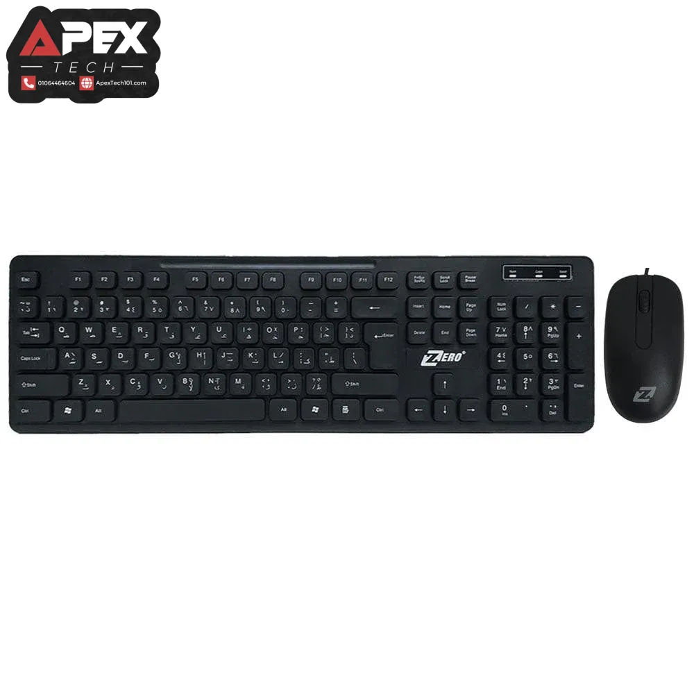Zero ZR-4608 black wired full-sized keyboard and matching optical mouse desktop combo