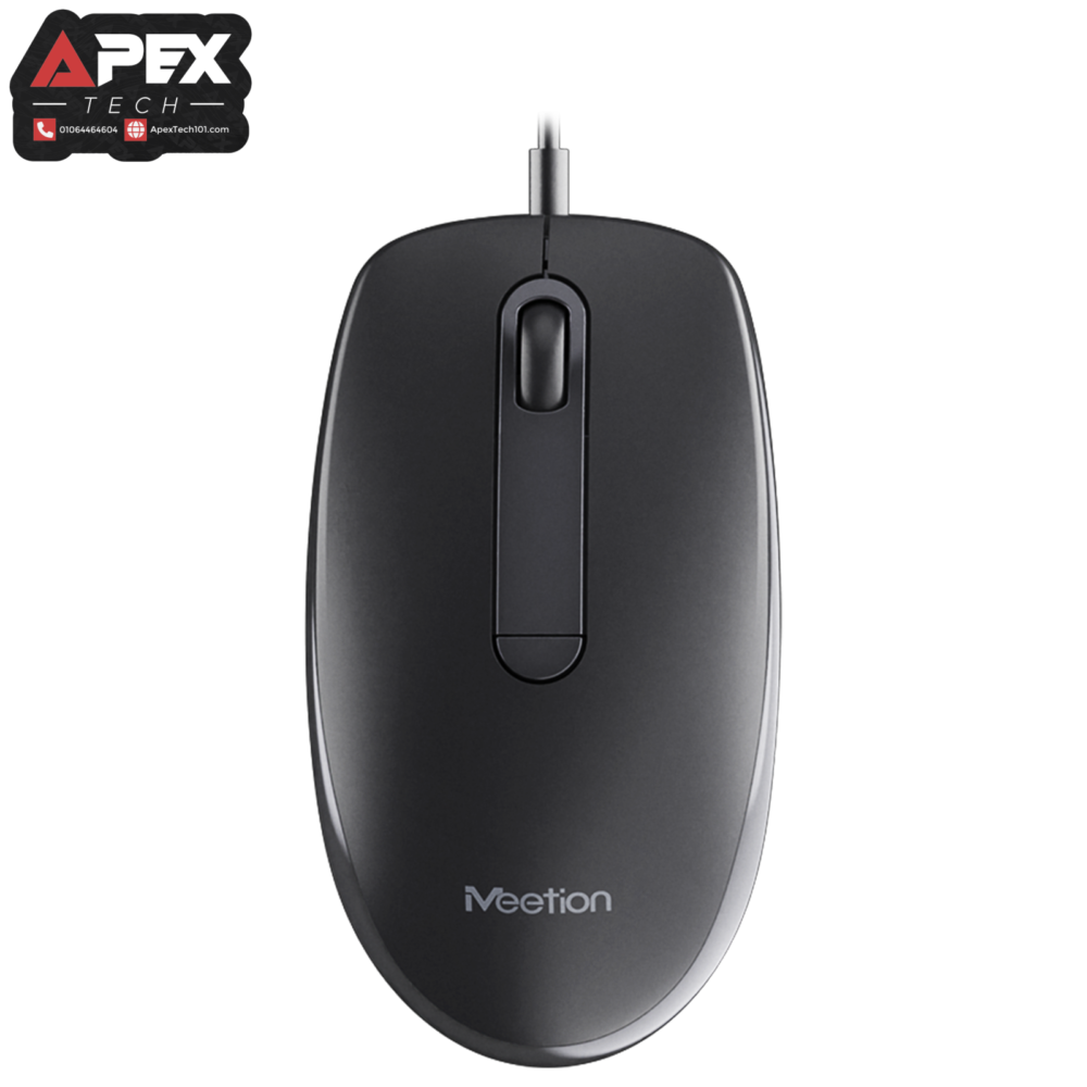 Top view of the black Meetion M100 wired optical desktop mouse