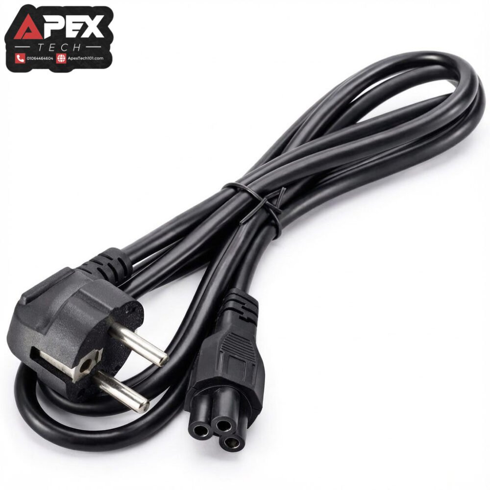 Black 1.5-meter universal 3-prong C5 laptop power cable coiled up