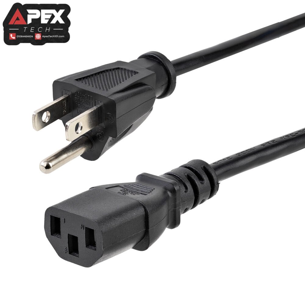 Black 1.5-meter standard desktop PC power cable with a C13 connector and an EU wall plug