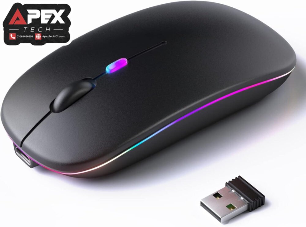 Zero ZR3300 black rechargeable wireless mouse with vibrant RGB breathing lights activated