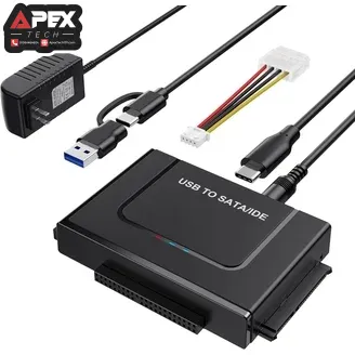 Universal USB 3.0 to SATA converter cable connected to an internal bare hard drive