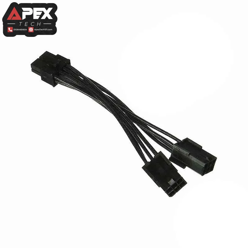 Dual 6-pin female to 8-pin male PCIe graphics card power adapter cable with yellow and black wires