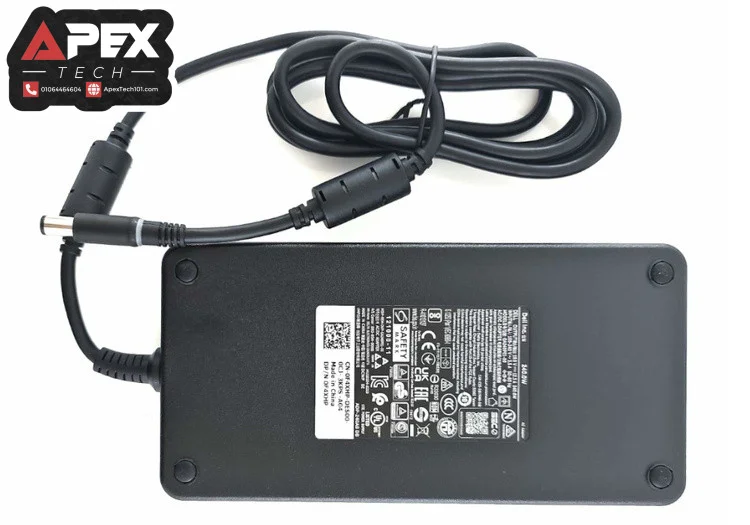 Dell 240W heavy-duty laptop charger brick showing the 7.4mm by 5.0mm barrel connector tip with central pin