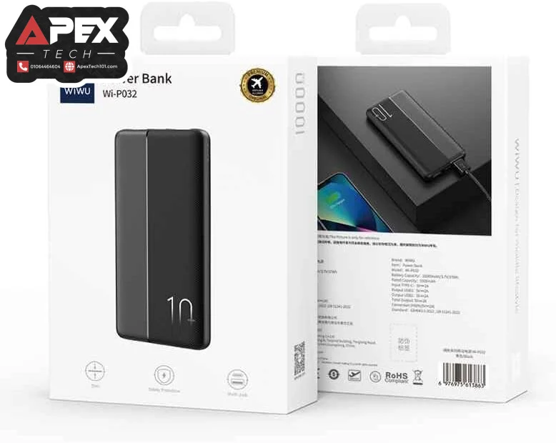 WiWU AT0918 10,000mAh Power Bank – PD & QC Fast Charging, Black